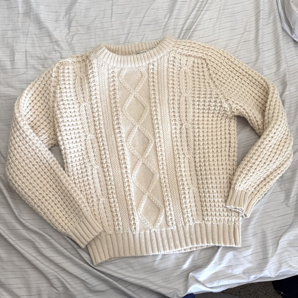 100% Irish Wool Cream Cable Knit Sweater Crewneck Women's size XL Nordstrom